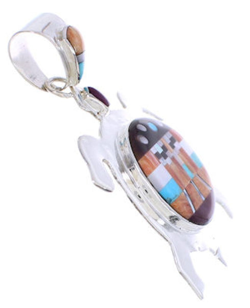 Multicolor Native American Mesa Design Turtle Silver Pendant MW77608